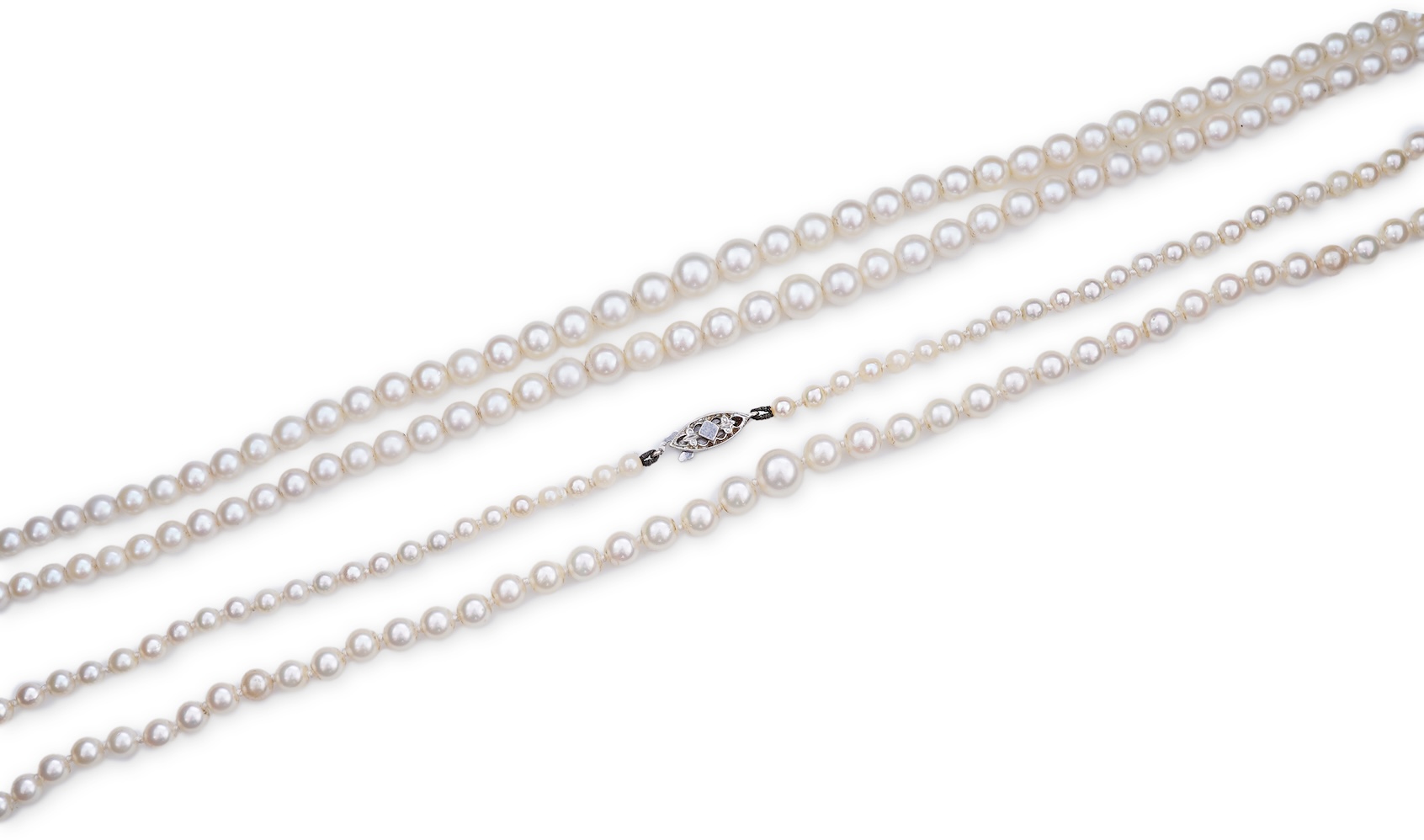 A cultured pearl and diamond necklace, early 20th century